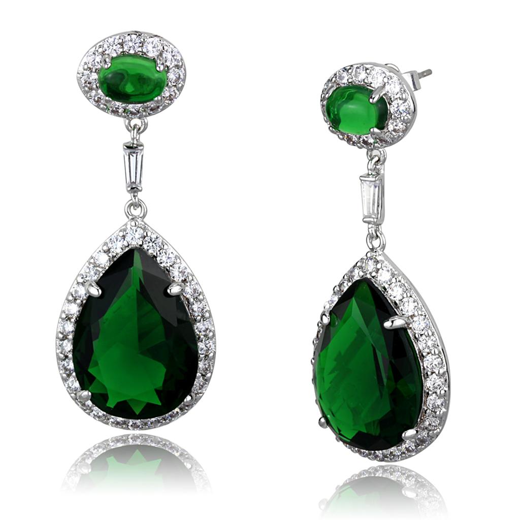 MALO3762 - Rhodium Brass Earrings with Synthetic Synthetic Glass in Emerald