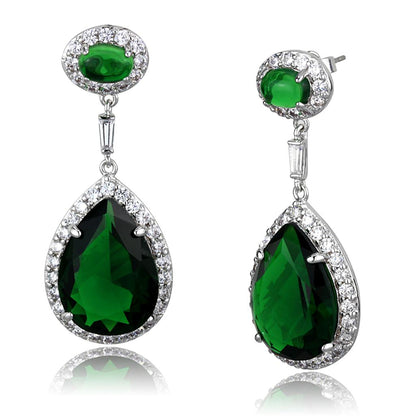 MALO3762 - Rhodium Brass Earrings with Synthetic Synthetic Glass in Emerald