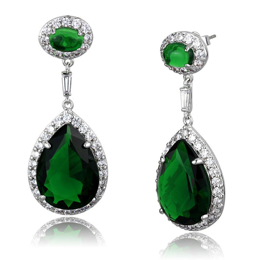 MALO3762 - Rhodium Brass Earrings with Synthetic Synthetic Glass in Emerald