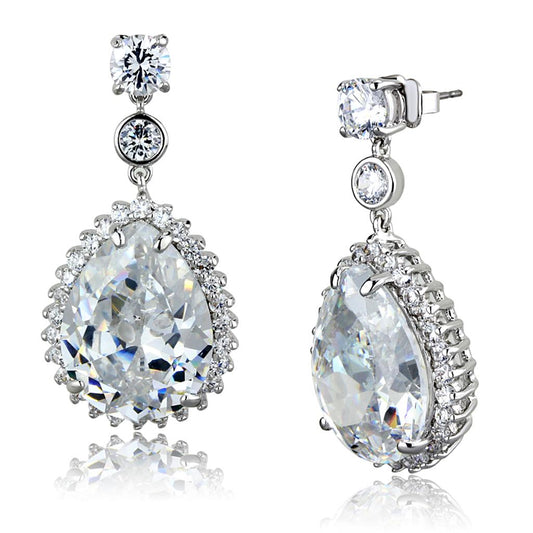MALO3765 - Rhodium Brass Earrings with AAA Grade CZ  in Clear