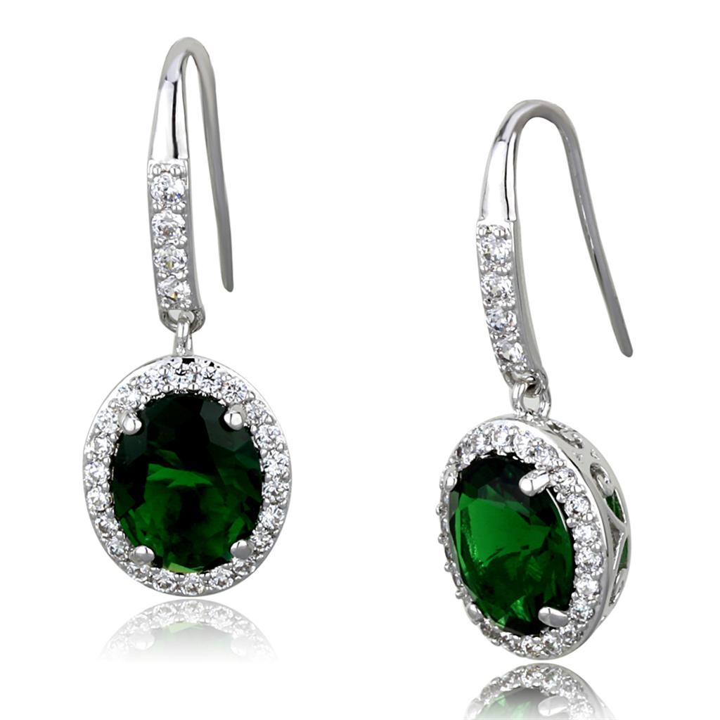 MALO3769 - Rhodium Brass Earrings with Synthetic Synthetic Glass in Emerald