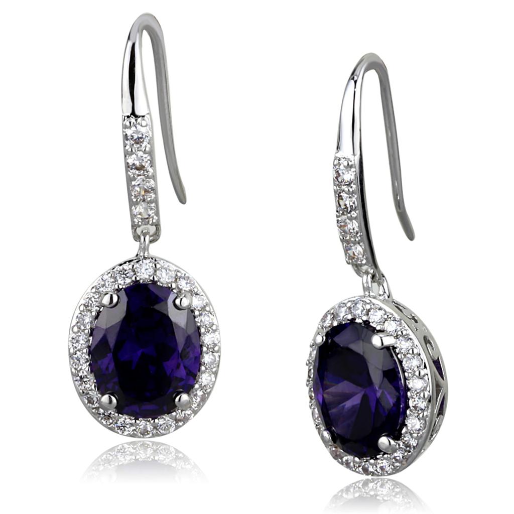 MALO3771 - Rhodium Brass Earrings with AAA Grade CZ  in Amethyst