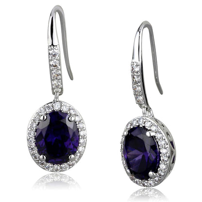 MALO3771 - Rhodium Brass Earrings with AAA Grade CZ  in Amethyst