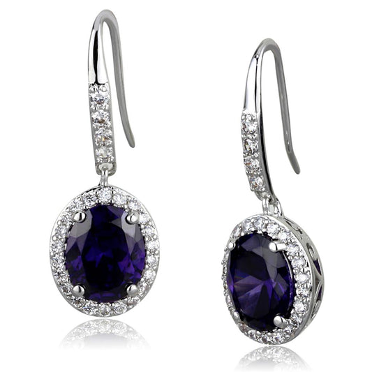 MALO3771 - Rhodium Brass Earrings with AAA Grade CZ  in Amethyst