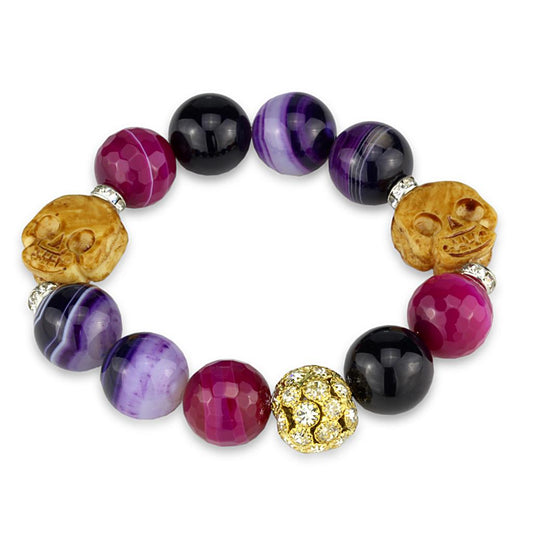 MALO3775 - Gold+Rhodium Brass Bracelet with Synthetic Onyx in Multi Color