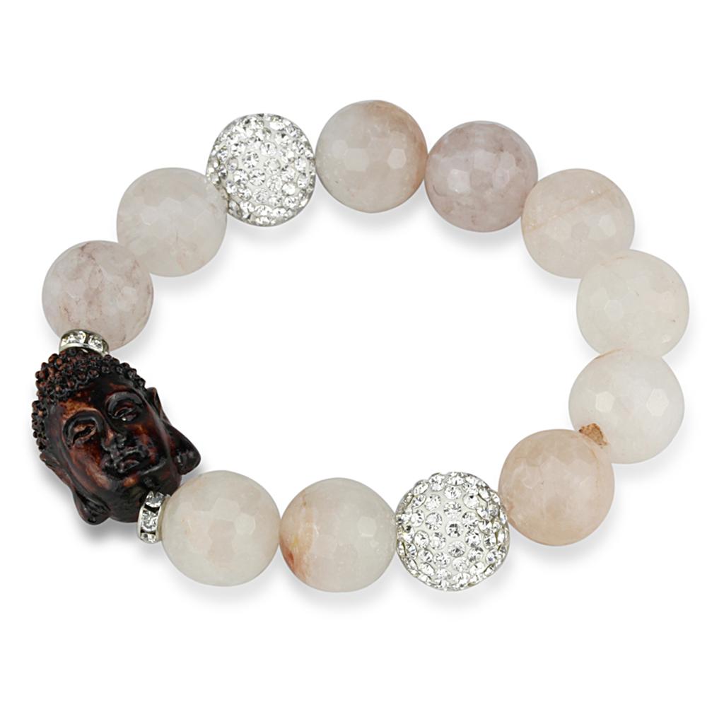 MALO3779 - Rhodium Brass Bracelet with Synthetic Onyx in Light Rose