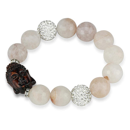 MALO3779 - Rhodium Brass Bracelet with Synthetic Onyx in Light Rose