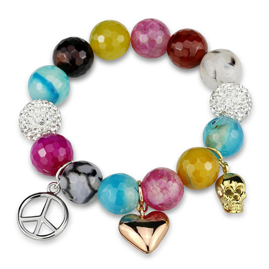 MALO3787 - Rhodium + Gold + Rose Gold Brass Bracelet with Synthetic Onyx in Multi Color