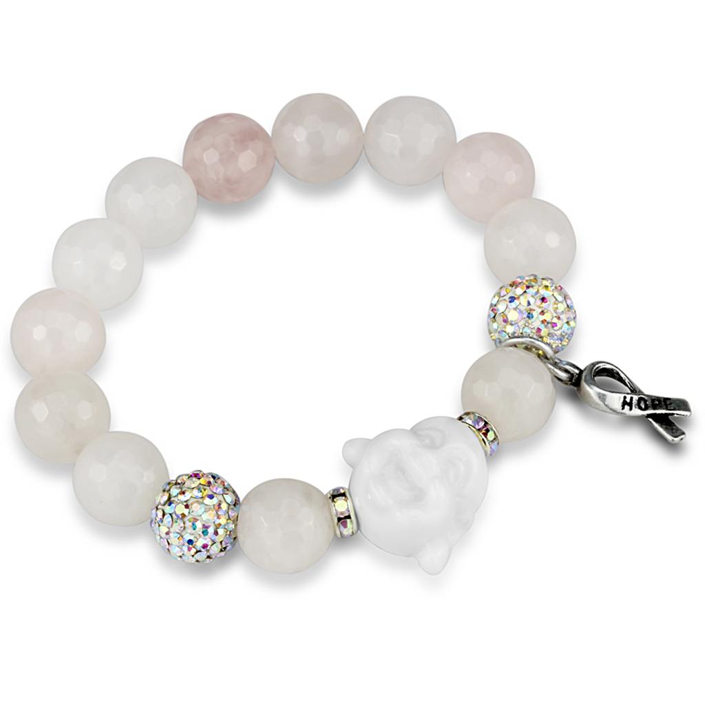 MALO3791 - Antique Silver White Metal Bracelet with Synthetic Onyx in Light Rose