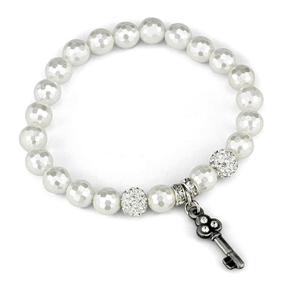 MALO3797 - Antique Silver Brass Bracelet with Synthetic Glass Bead in White