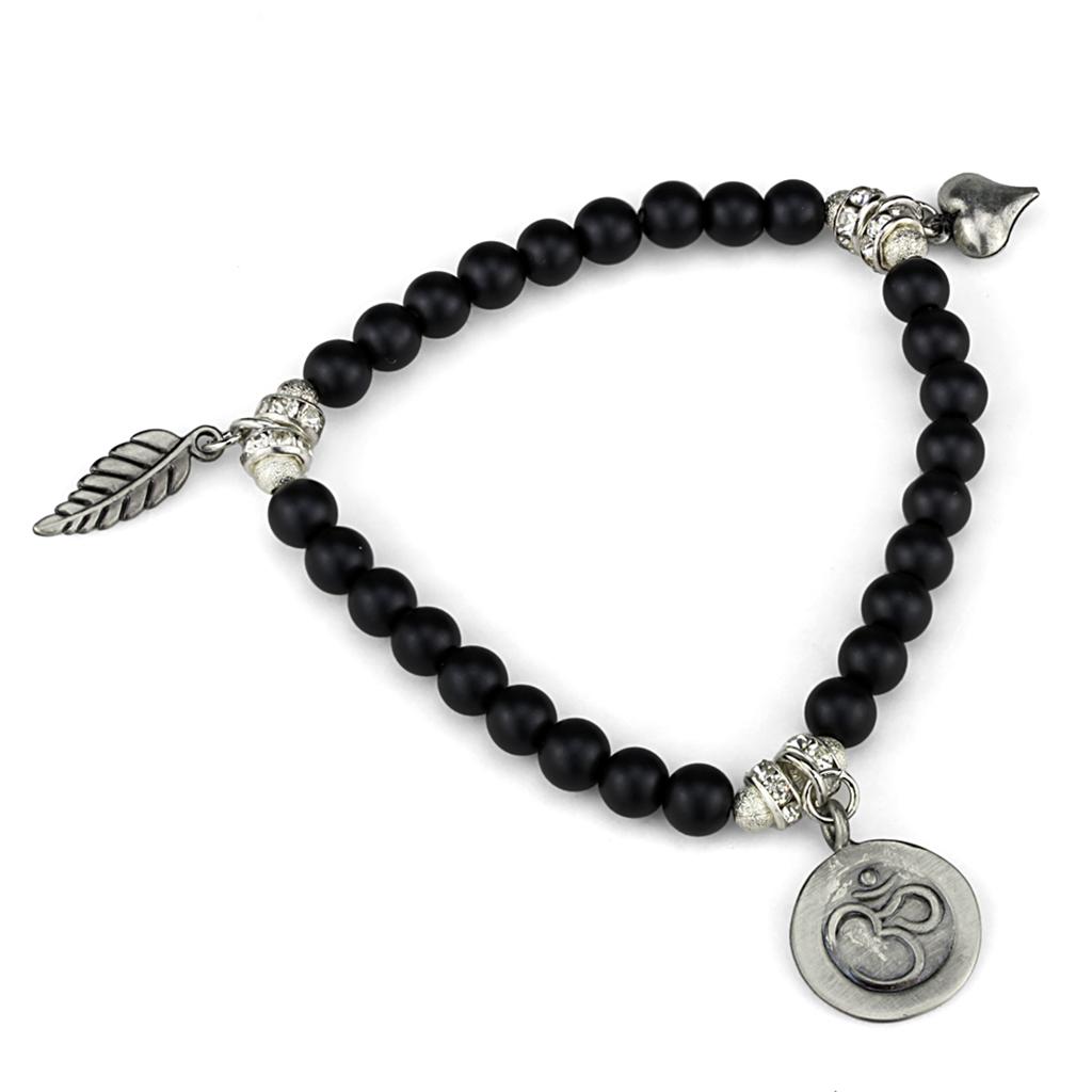 MALO3798 - Antique Silver Brass Bracelet with Synthetic Glass Bead in Jet