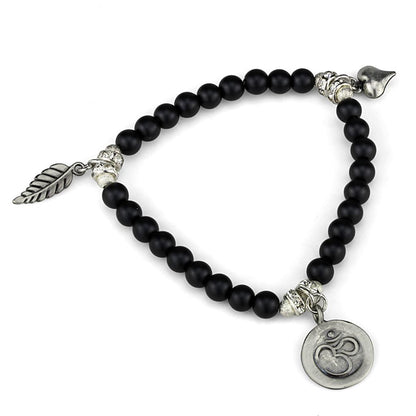 MALO3798 - Antique Silver Brass Bracelet with Synthetic Glass Bead in Jet