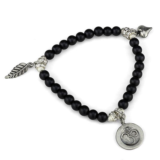 MALO3798 - Antique Silver Brass Bracelet with Synthetic Glass Bead in Jet