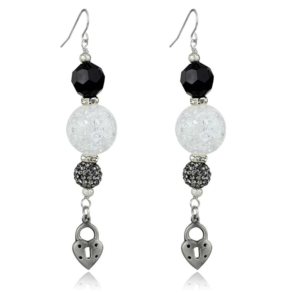MALO3800 - Antique Silver White Metal Earrings with Synthetic Synthetic Glass in Jet