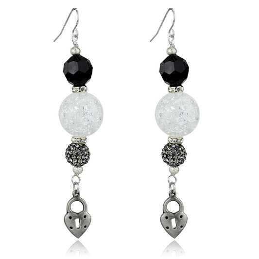 MALO3800 - Antique Silver White Metal Earrings with Synthetic Synthetic Glass in Jet