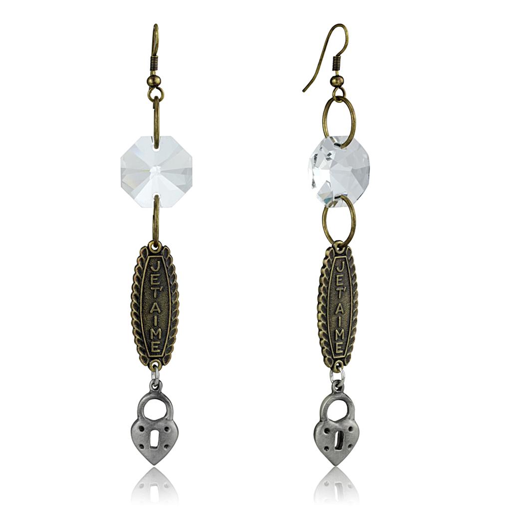 MALO3801 - Gold+Antique Silver White Metal Earrings with Synthetic Synthetic Glass in Clear