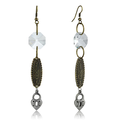 MALO3801 - Gold+Antique Silver White Metal Earrings with Synthetic Synthetic Glass in Clear