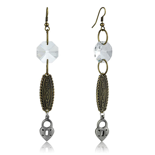 MALO3801 - Gold+Antique Silver White Metal Earrings with Synthetic Synthetic Glass in Clear