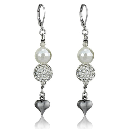 MALO3804 - Antique Silver White Metal Earrings with Synthetic Glass Bead in White