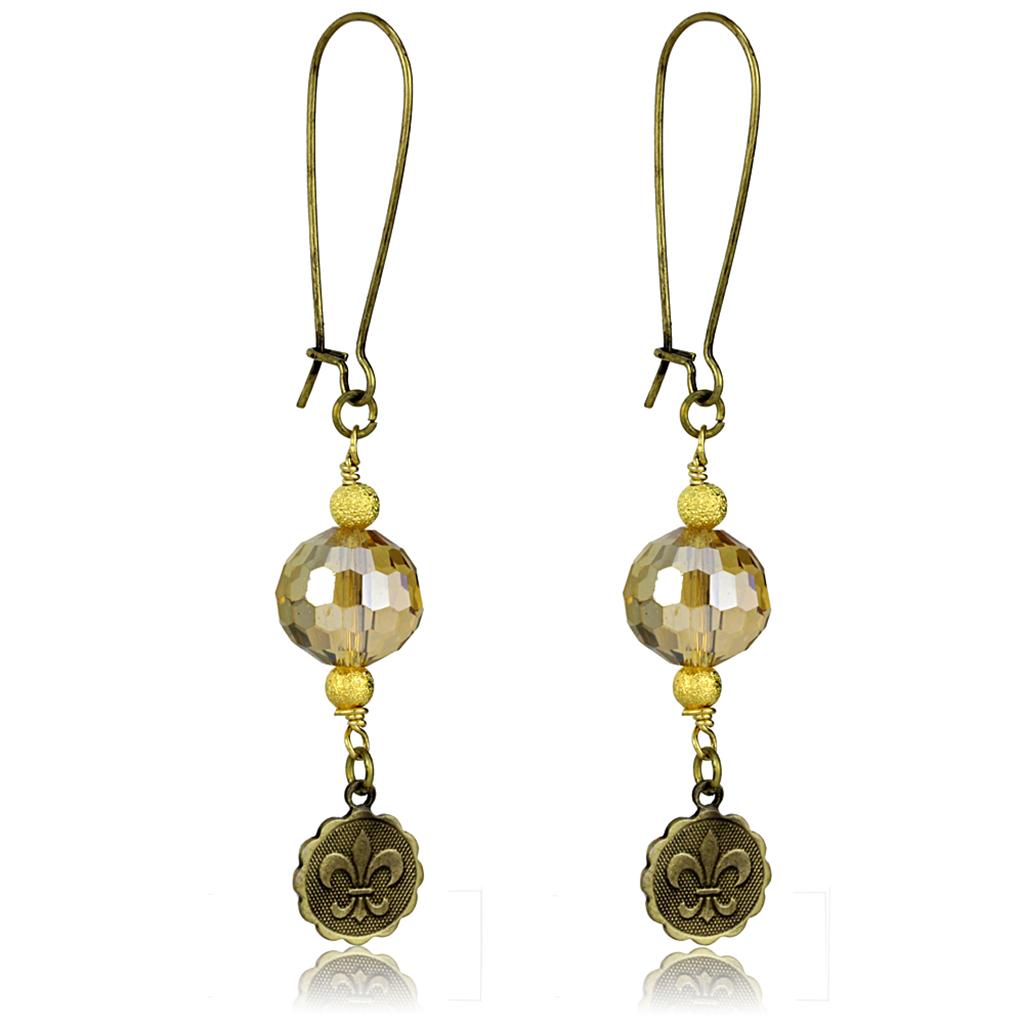 MALO3806 - Antique Copper White Metal Earrings with Synthetic Glass Bead in Champagne