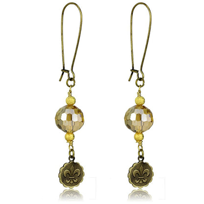 MALO3806 - Antique Copper White Metal Earrings with Synthetic Glass Bead in Champagne