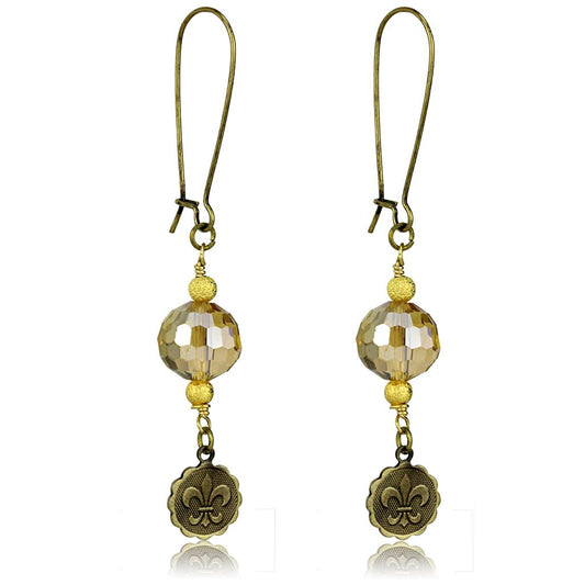 MALO3806 - Antique Copper White Metal Earrings with Synthetic Glass Bead in Champagne
