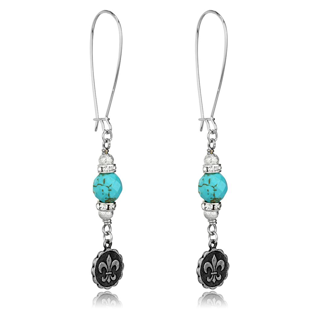 MALO3807 - Antique Silver White Metal Earrings with Synthetic Turquoise in Turquoise