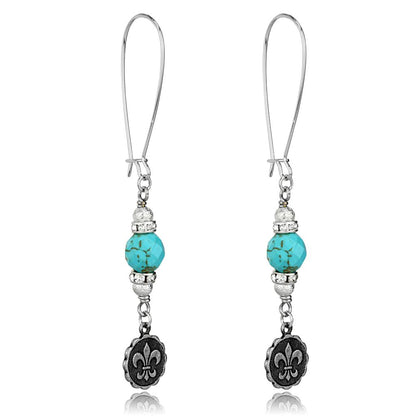 MALO3807 - Antique Silver White Metal Earrings with Synthetic Turquoise in Turquoise