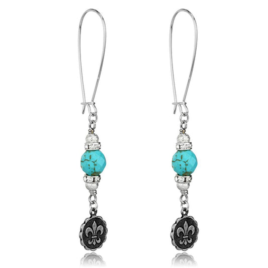 MALO3807 - Antique Silver White Metal Earrings with Synthetic Turquoise in Turquoise