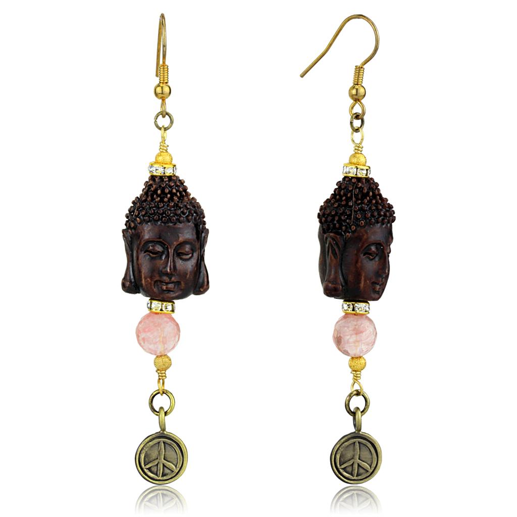 MALO3808 - Antique Copper White Metal Earrings with Synthetic Glass Bead in Rose