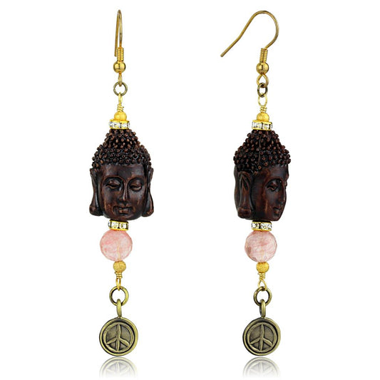 MALO3808 - Antique Copper White Metal Earrings with Synthetic Glass Bead in Rose