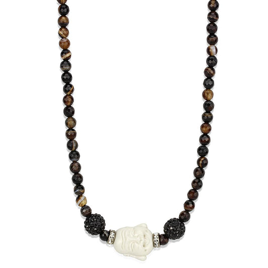 MALO3814 - Ruthenium Brass Necklace with Synthetic Glass Bead in Multi Color