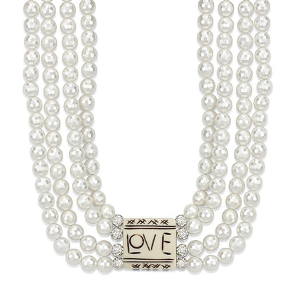 MALO3820 - Antique Silver White Metal Necklace with Synthetic Glass Bead in White