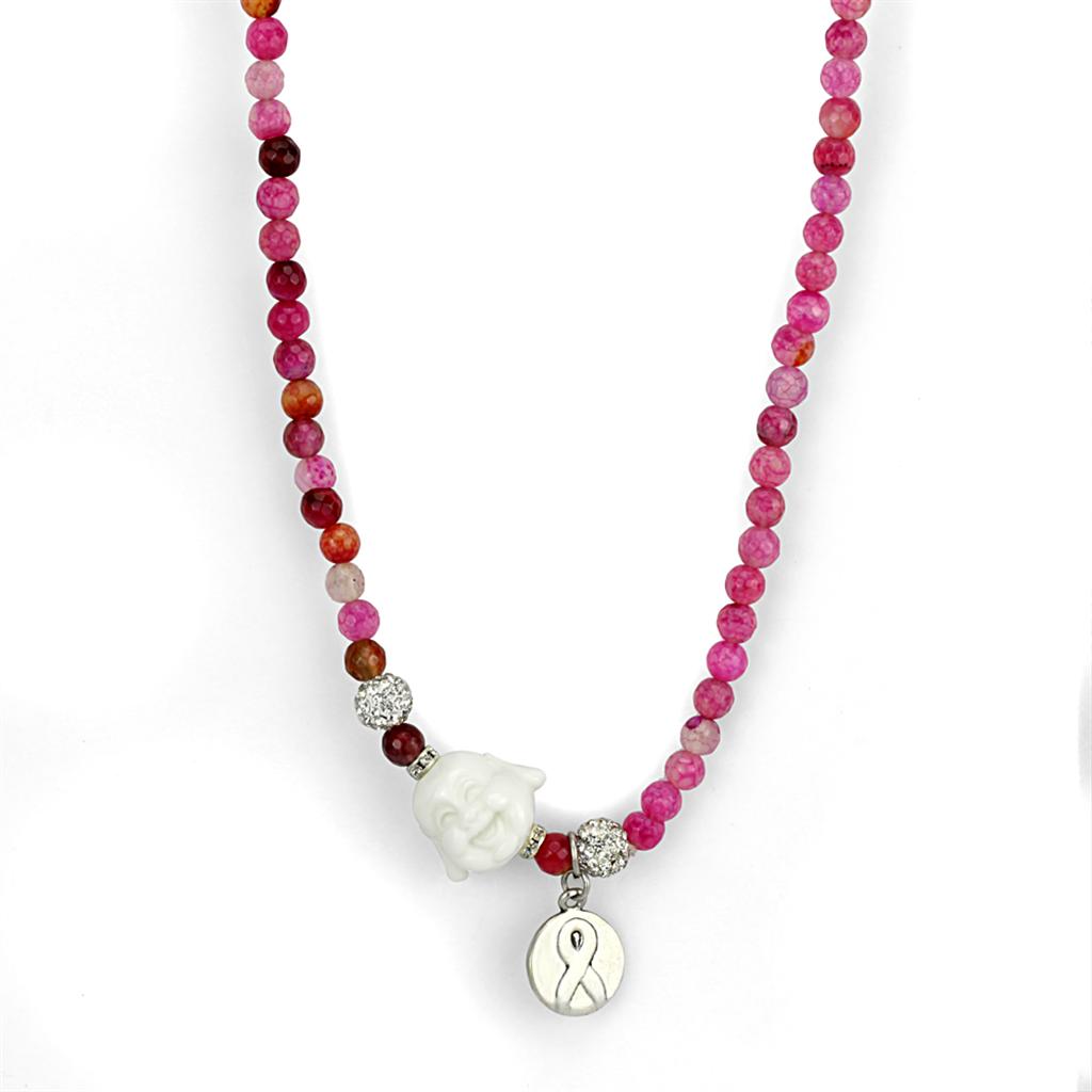 MALO3822 - Antique Silver White Metal Necklace with Synthetic Glass Bead in Multi Color