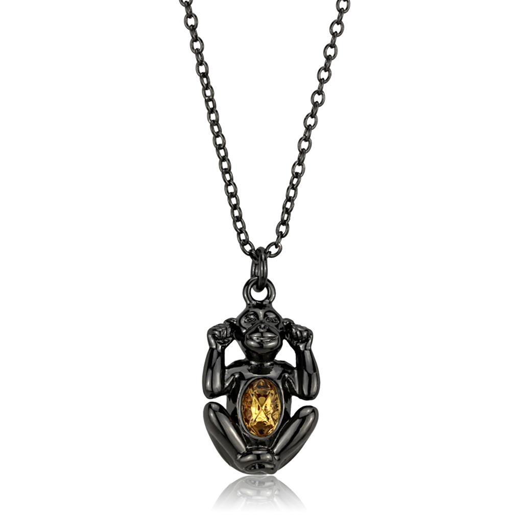MALO3833 - TIN Cobalt Black Brass Chain Pendant with Top Grade Crystal  in Citrine Yellow