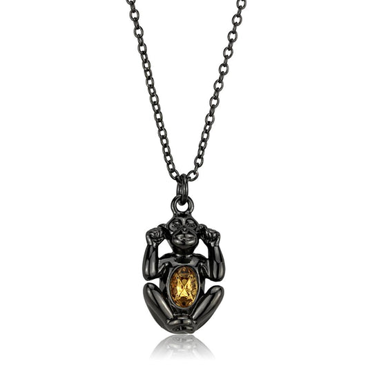 MALO3833 - TIN Cobalt Black Brass Chain Pendant with Top Grade Crystal  in Citrine Yellow
