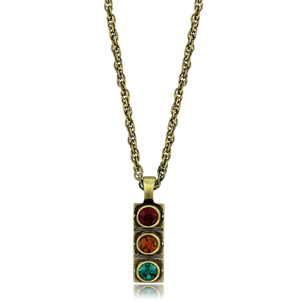 MALO3836 - Antique Copper Brass Chain Pendant with Top Grade Crystal  in Multi Color