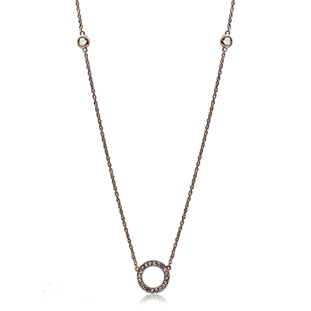 MALO3846 - Rose Gold Brass Necklace with AAA Grade CZ  in Clear