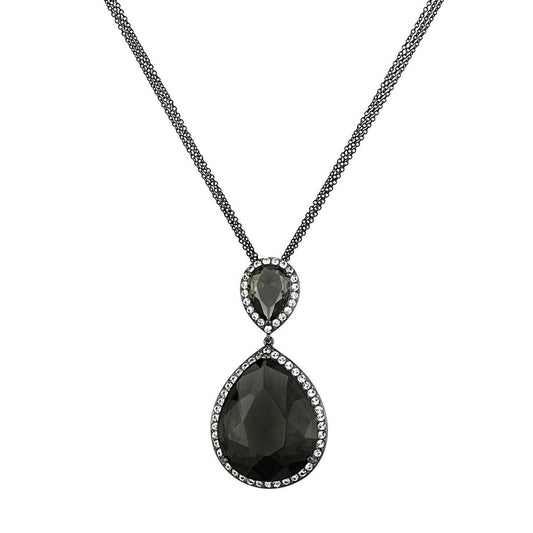 MALO3847 - TIN Cobalt Black Brass Chain Pendant with Synthetic Synthetic Glass in Black Diamond