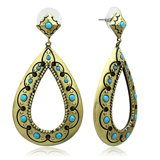 MALO3850 - Antique Copper Brass Earrings with Top Grade Crystal  in Turquoise
