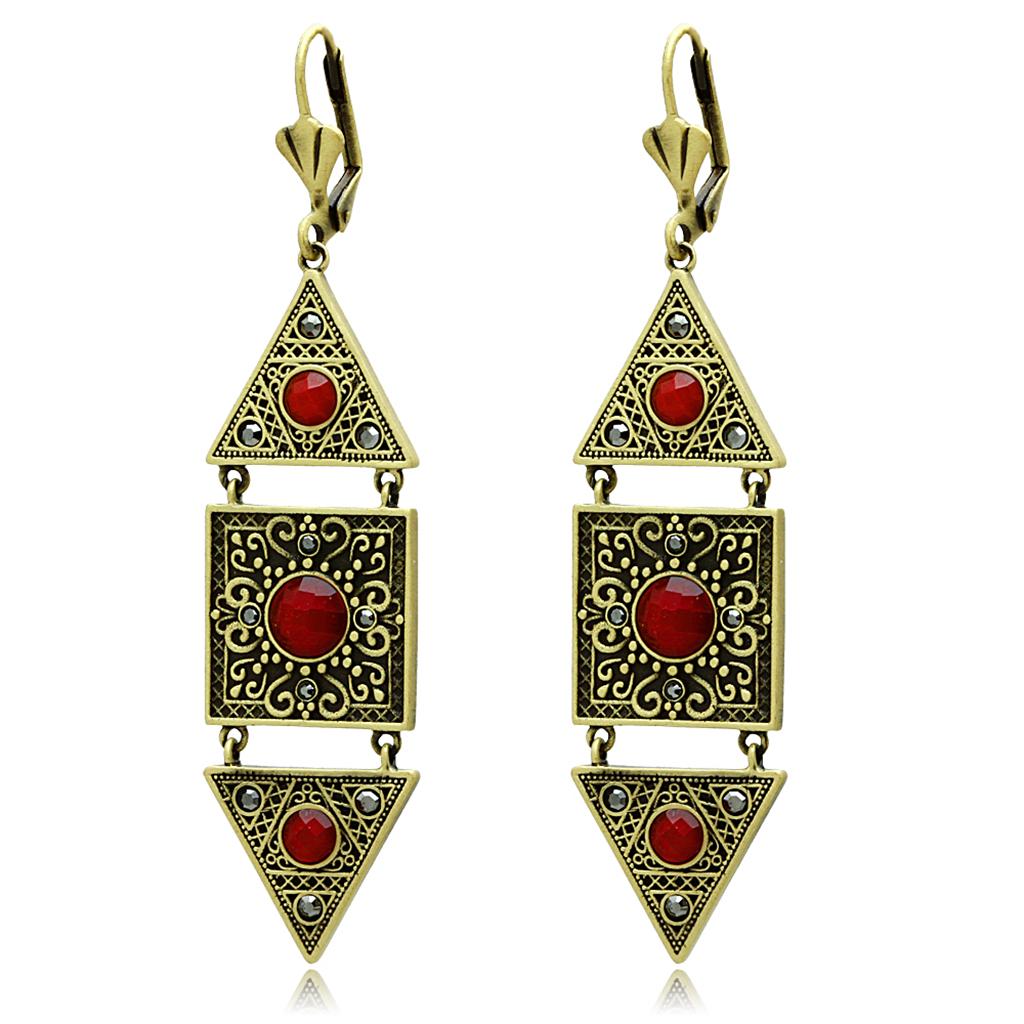 MALO3851 - Antique Copper Brass Earrings with Synthetic Synthetic Glass in Siam