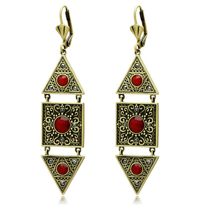 MALO3851 - Antique Copper Brass Earrings with Synthetic Synthetic Glass in Siam