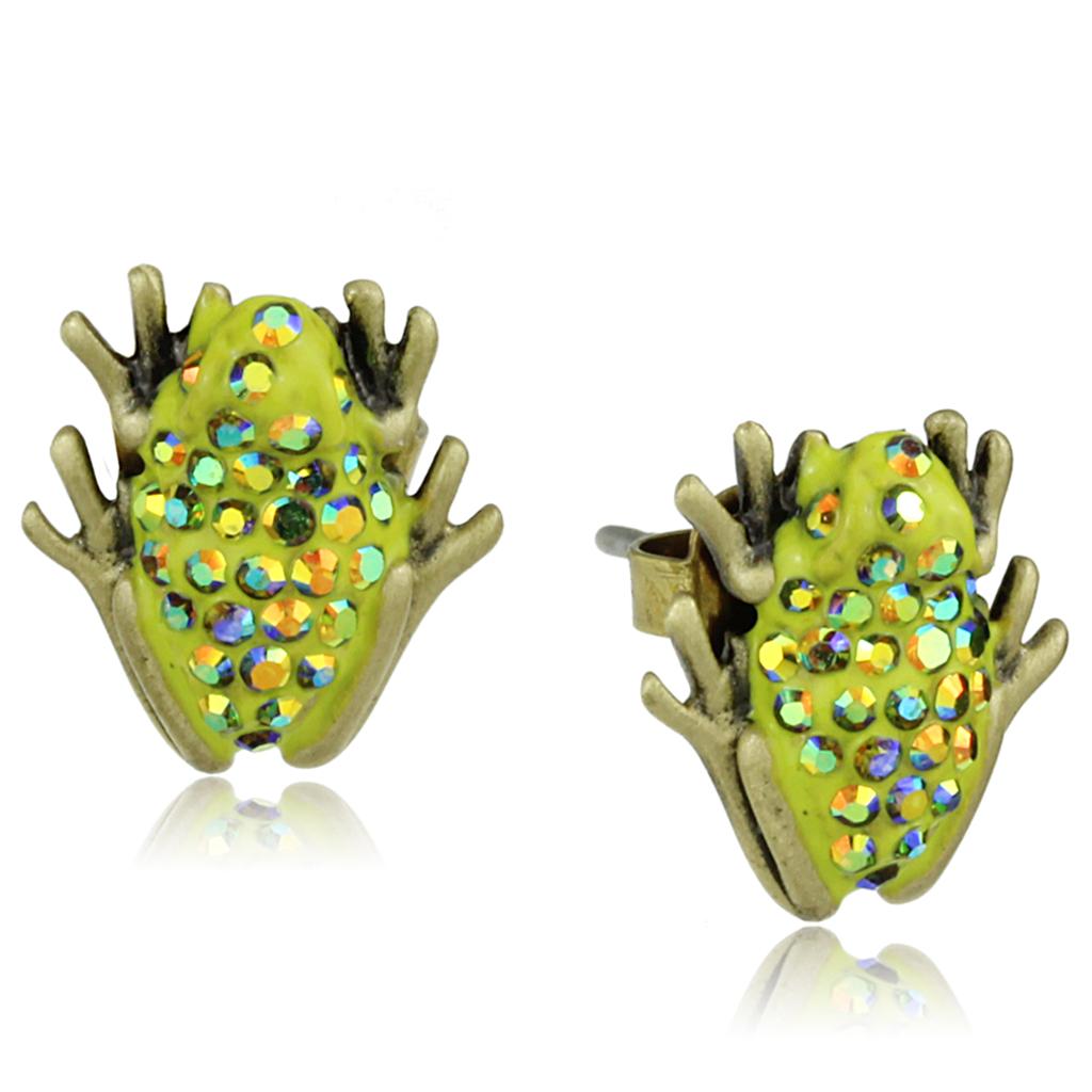 MALO3854 - Antique Copper Brass Earrings with Top Grade Crystal  in Peridot