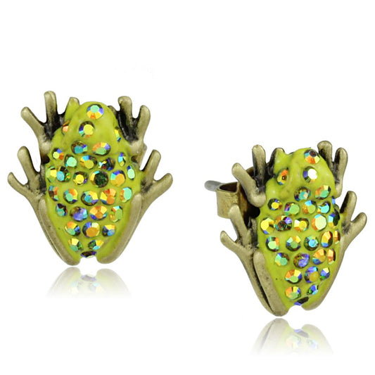 MALO3854 - Antique Copper Brass Earrings with Top Grade Crystal  in Peridot