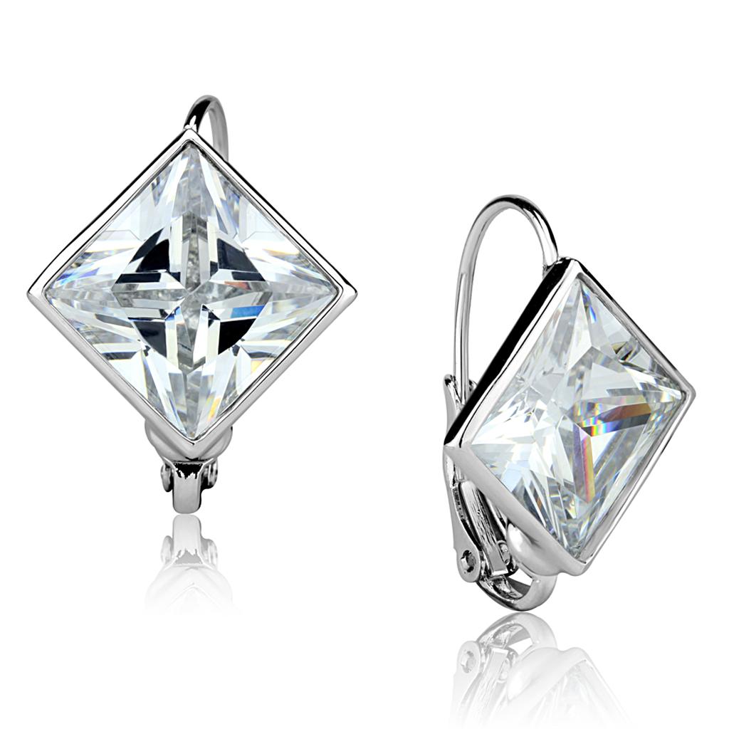 MALO3868 - Rhodium Brass Earrings with AAA Grade CZ  in Clear