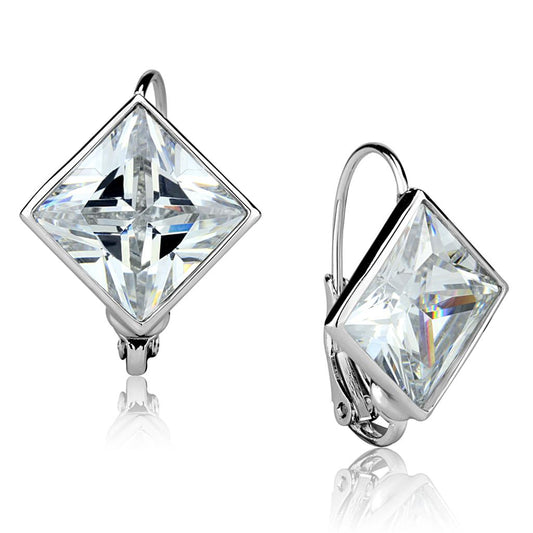 MALO3868 - Rhodium Brass Earrings with AAA Grade CZ  in Clear