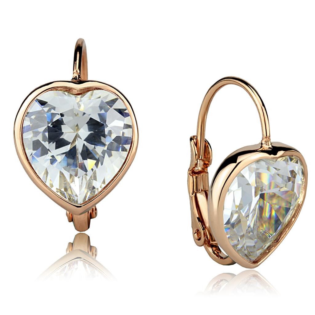 MALO3872 - Rose Gold Brass Earrings with AAA Grade CZ  in Clear