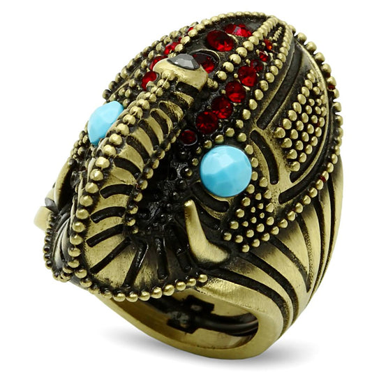 MALO3887 - Antique Copper Brass Ring with Synthetic Synthetic Stone in Sea Blue