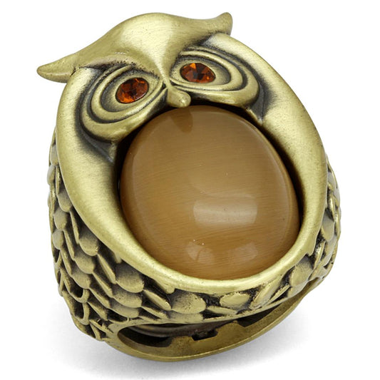 MALO3888 - Antique Copper Brass Ring with Synthetic Cat Eye in Brown
