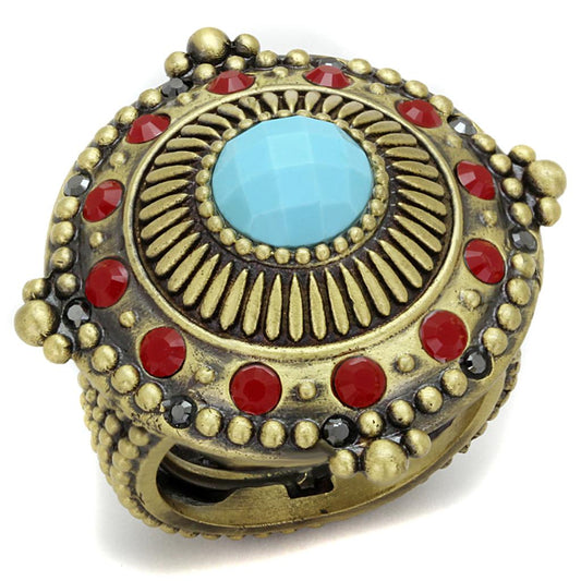 MALO3890 - Antique Copper Brass Ring with Synthetic Turquoise in Turquoise